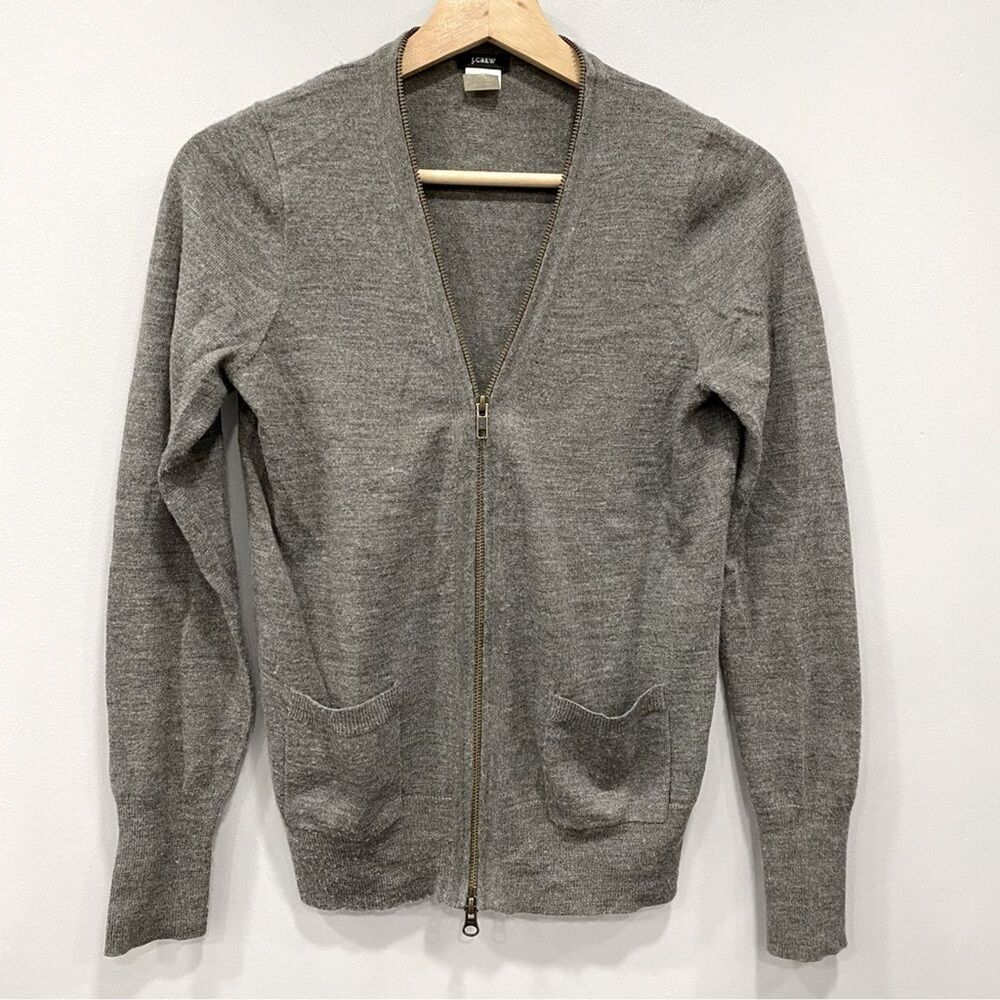 J. CREW S Y2K Gray Soft Knit Wool Blend Grandpa Zip Cardigan Sweater Academia